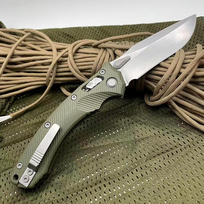Outdoor Folding Pocket Knife with 3.9 M390 Stonewashed Blade OD-Green G10 Handle Crossbar-Lock Mechanism for Camping Hiking Survival EDC