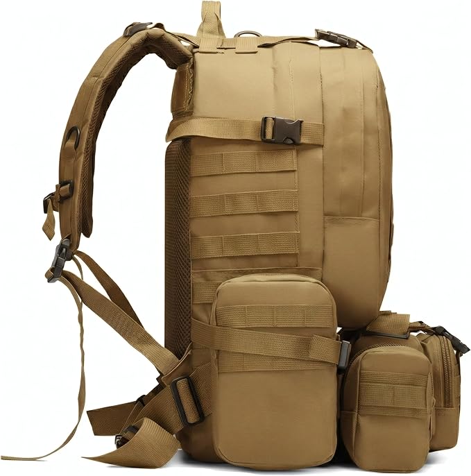 Military Tactical Backpack for Men 60L Waterproof Bug Out Bag Survival Rucksack Go Bag Emergency Molle System Army 3 Day Assault Pack for Hiking Hunting Camping Tan