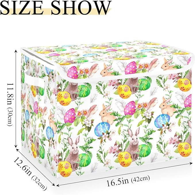senya Easter Storage Baskets Collapsible Storage Bins with Lids Easter Bunny Eggs in Grass Flowers Storage Boxes Clothes Baskets for Organizing B06D22020 Pattern 2 One Size