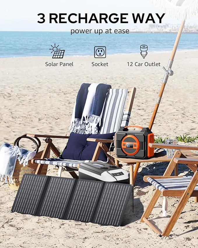 Apowking Portable Solar Powered Generator 300W Rated with Solar Panels 40W Included 220Wh Power Bank with AC Outlet 110V and 10*DC Connectors Pure Sine Wave for Home Use Camping Outdoor