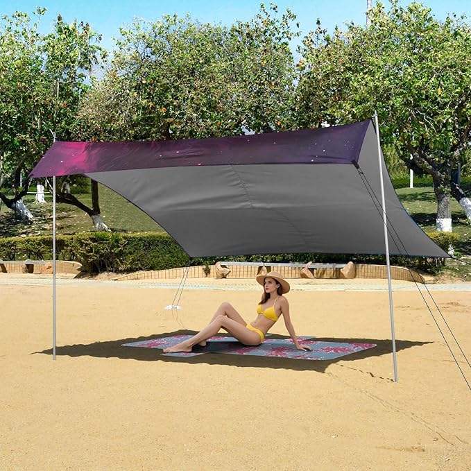 ALAZA Lions Nebula Beach Tent Sun Shelter UPF50+ Protection Beach Shade Canopy w/ 4 Sandbags for Outdoor Camping Fishing Backyard Fun Picnic 10x9 ft
