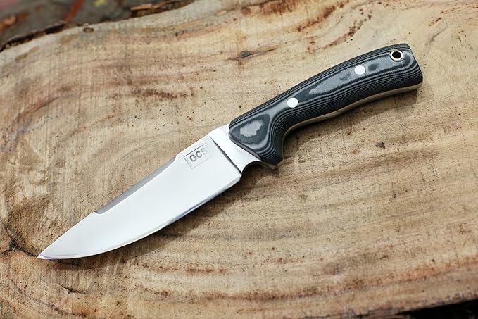 GCS Handmade D2 Steel Hunting Knife with Black And White Micarta Handle Full Tang Blade and Leather Sheath for Hunting Hunting Camping Survival EDC-GCS 953