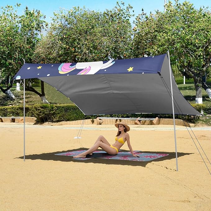 ALAZA Clouds Stars Unicorn Pattern Beach Tent Sun Shelter Portable Canopy Sunshade for Outdoor Camping Picnics Backyard Fun 10x9 ft