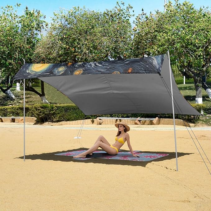 ALAZA Dogs Sunflowers Beach Tent Sun Shelter UPF50+ Protection Beach Shade Canopy w/ 4 Sandbags for Outdoor Camping Fishing Backyard Fun Picnic 10x9 ft