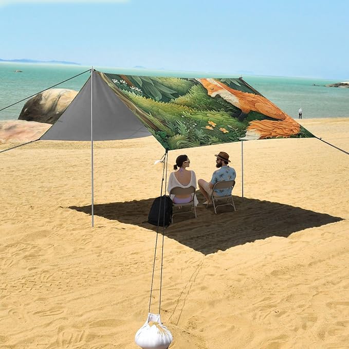 ALAZA Fox Spring Forest Beach Tent Sun Shelter Portable Canopy Sunshade for Outdoor Camping Picnics Backyard Fun 10x9 ft