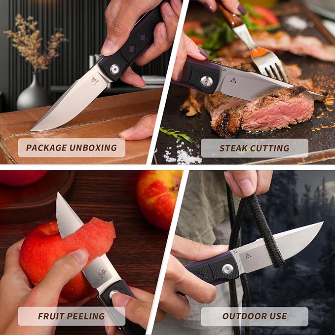 KATSU 3.3 D2 Steel Pocket Folding Knife G10 Handle Utility EDC Tool Smooth Pivot &amp Deep Carry Clip for Camping Hiking and Daily Use