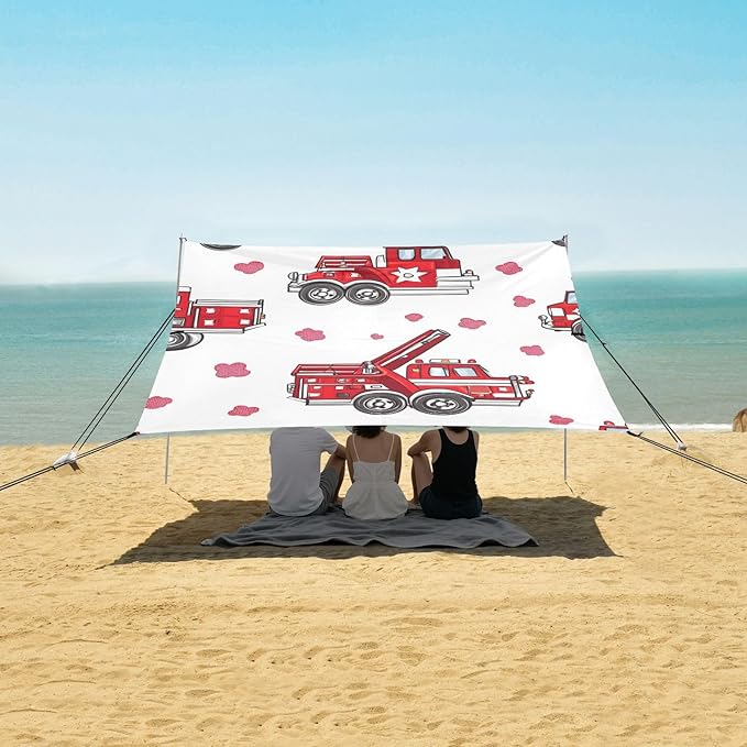 ALAZA Cartoon Fire Truck Beach Tent Sun Shelter Portable Canopy Sunshade for Outdoor Camping Picnics Backyard Fun 10x9 ft