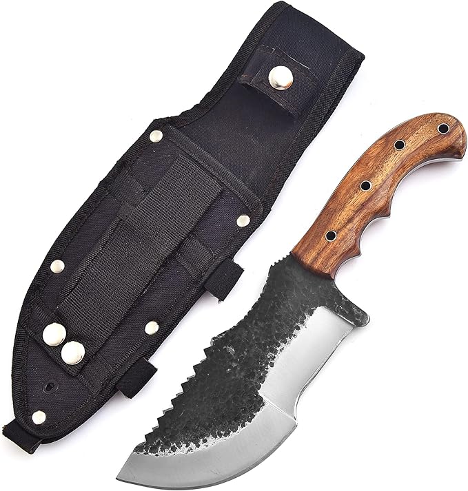 Handmade Hunting Knife with Wooden Handle &amp Sheath | Forged High Carbon Steel Fixed Blade | Full Tang Survival Knife for Camping Outdoor Bushcraft Fishing Hiking &amp Gift for Men