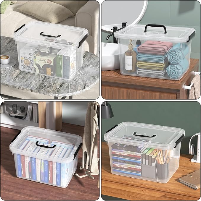 4-Pack Plastic Storage Bins Boxes Containers with Lids 18 L Clear Latching Box with Handle