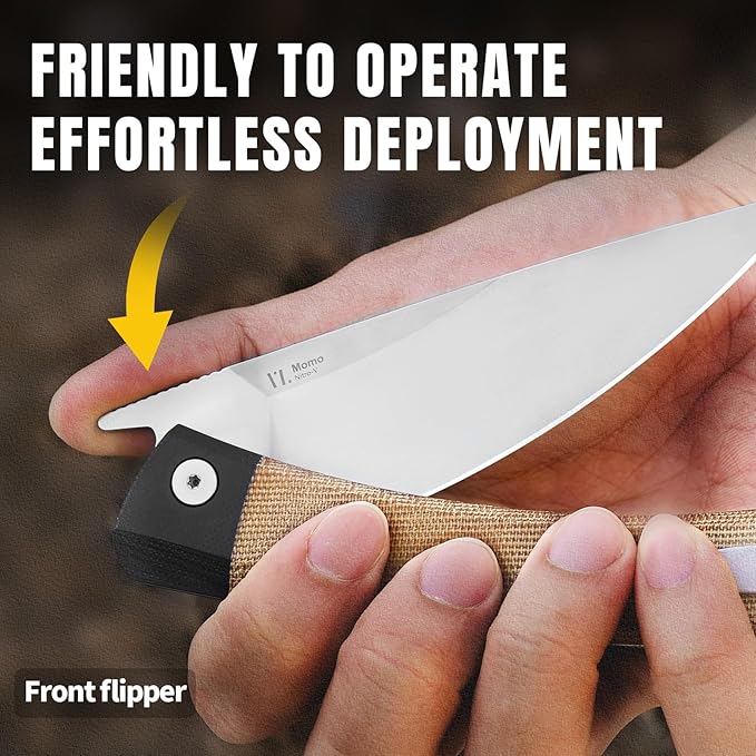 Kizer Momo Pocket Folding Knife 4.11” Nitro V Blade EDC Pocket Knife with G10+Micarta Handle Front Flipper Camping Folding knife for Men Women Sharp Hunting Survival Hiking Knives V4663A2