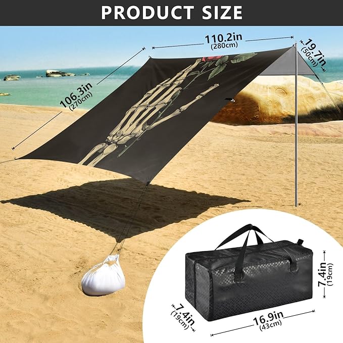 ALAZA Finger Bones with A Rose Beach Tent Sun Shelter Portable Canopy Sunshade for Outdoor Camping Picnics Backyard Fun 10x9 ft