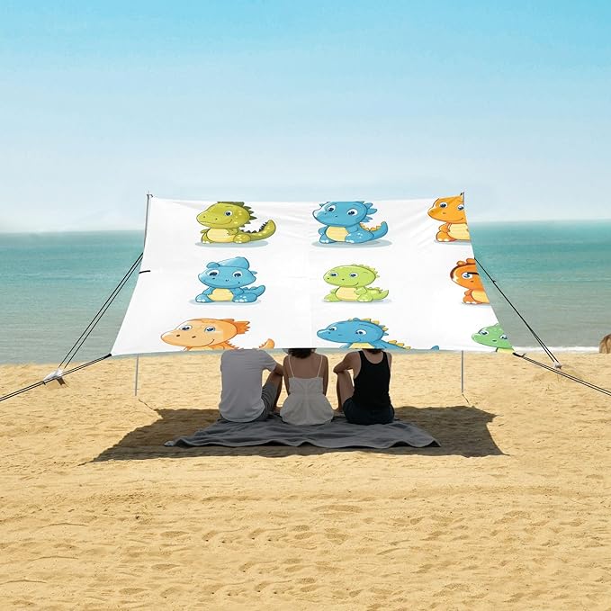 ALAZA Cute Funny Dinosaurs Beach Tent Sun Shelter Portable Canopy Sunshade for Outdoor Camping Picnics Backyard Fun 10x9 ft