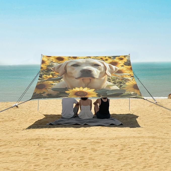 ALAZA Labrador Dog in Sunflower Field Beach Tent Sun Shelter Portable Canopy Sunshade for Outdoor Camping Picnics Backyard Fun 10x9 ft