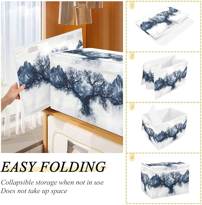 Storage Cube with Lid Tree Mountain Print 16.5×12.6×11.8 IN 1 Pack Collapsible Large Capacity Foldable Storage Basket Bin Organizer