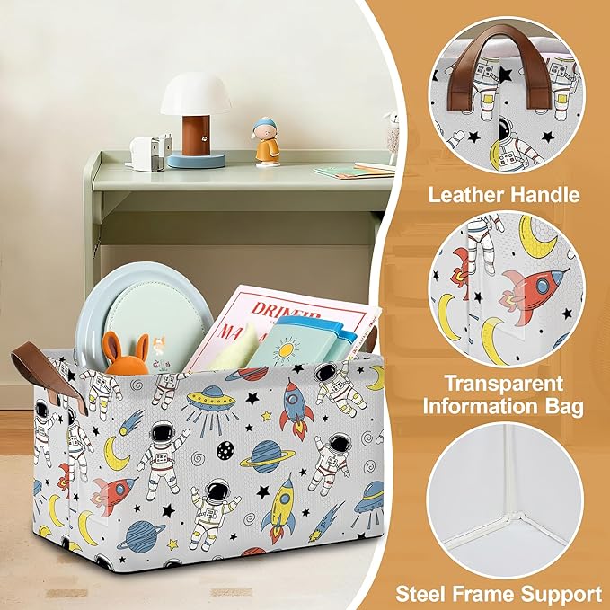 Space Planet Storage Bin with Handles Basket Storage Organizer for Shelves Closet Nursery Book Laundry Hamper &amp Home Decor