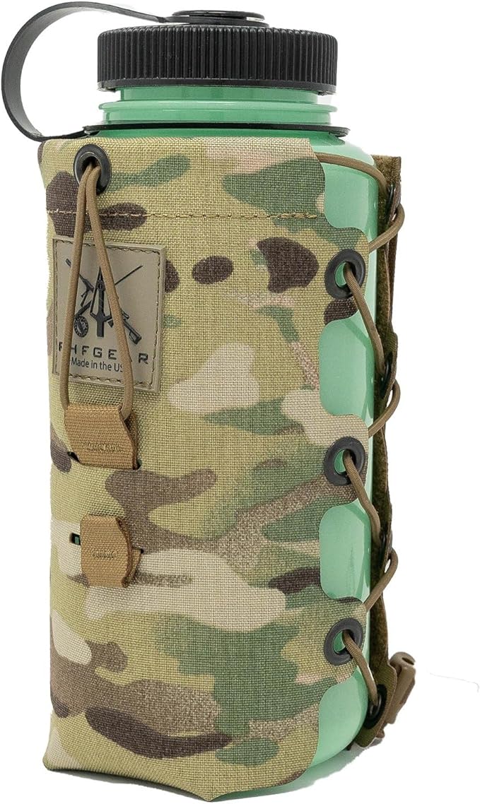 FHF Gear Water Bottle Holster – Expandable Lightweight MOLLE Bottle Carrier with Adjustable Height &amp Secure Bungee System