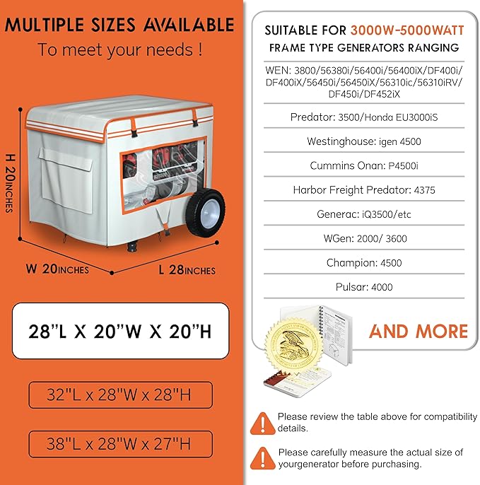 Generator coverGenerator Covers While RunningAll Season Protection for GeneratorHeavy Duty Waterproof Generator Covers for Outsidebeige (beige 28L x 20W x 20H)