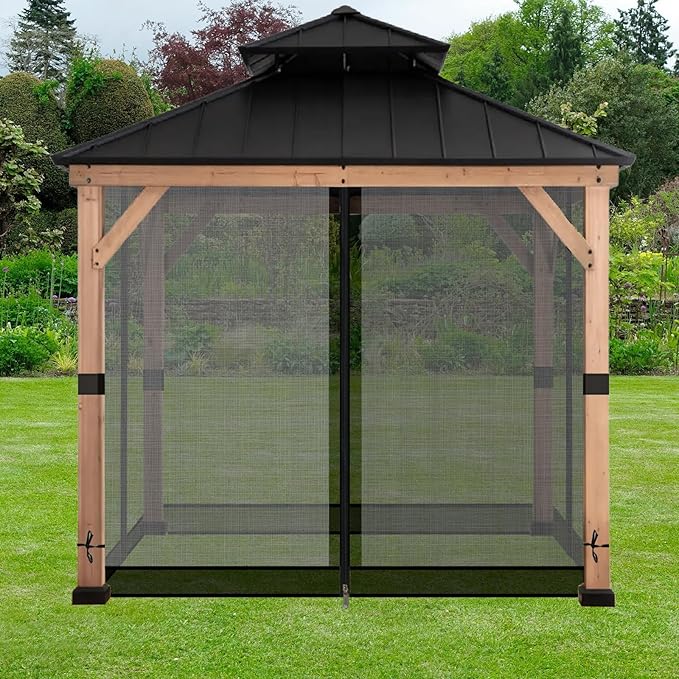 Gazebo Mosquito Netting Universal Replacement 4-Panel Sidewalls with Double Zippers for Patio Backyard Deck and Lawn 10x10 ft (Black 10 * 10ft)