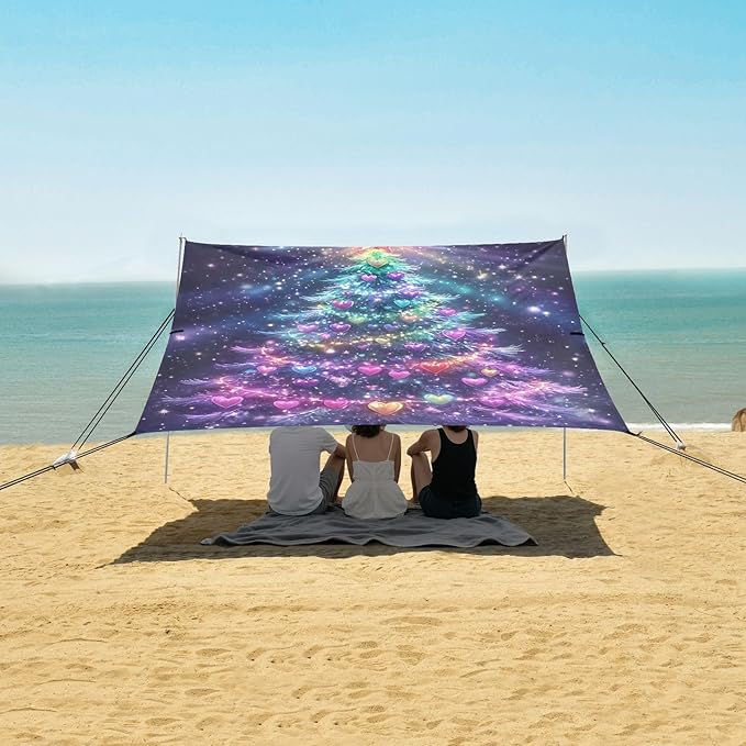 ALAZA Christmas Tree Colorful Lights Beach Tent Sun Shelter Portable Canopy Sunshade for Outdoor Camping Picnics Backyard Fun 10x9 ft