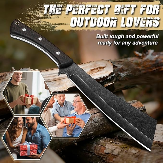 Freelander Japanese Machete for Cutting Trees Heavy Duty Full Tang Black Survival Machete Knife with Wooden Sheath for Yard Work Gardening Camping and Bushcraft Gifts for Men