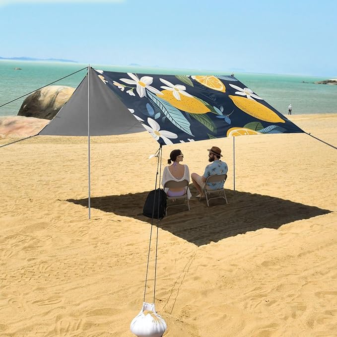 ALAZA Lemon Fruits and Lemon Blooms Beach Tent Sun Shelter Portable Canopy Sunshade for Outdoor Camping Picnics Backyard Fun 10x9 ft
