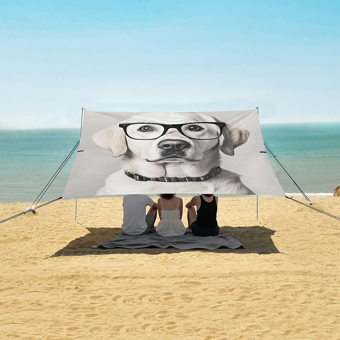 ALAZA White Labrador Wearing Transparent Glasses Beach Tent Sun Shelter Portable Canopy Sunshade for Outdoor Camping Picnics Backyard Fun 10x9 ft