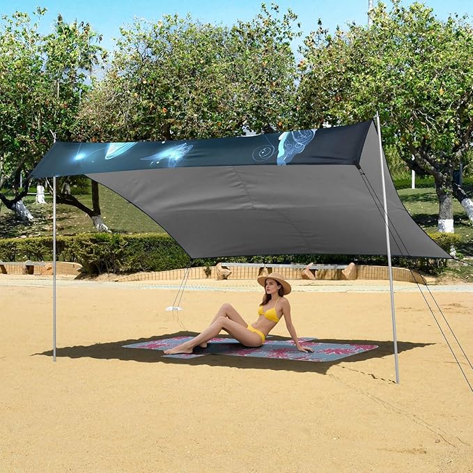 ALAZA Glowing Blue Butterfly Beach Tent Sun Shelter Portable Canopy Sunshade for Outdoor Camping Picnics Backyard Fun 10x9 ft