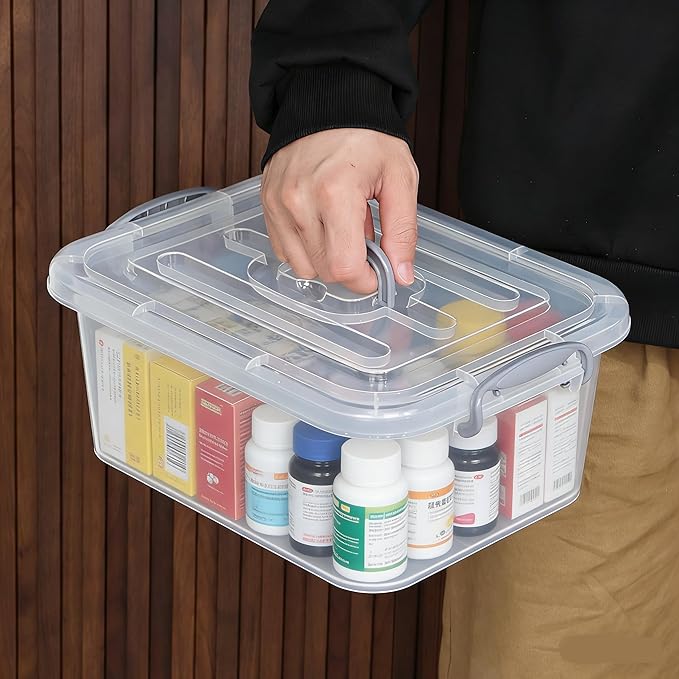 2 Pack Storage Organizer Bins 8 L Latching Box with Handle Stackable Storage Containers for Organizing