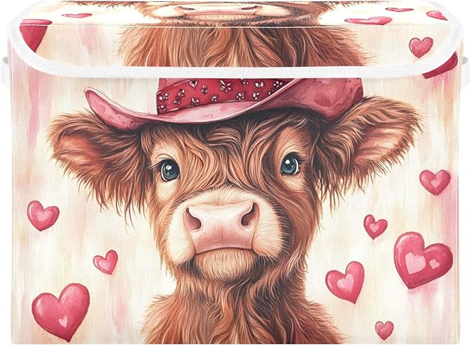 AIXIWAWA Lidded Storage Cube (Valentine Cow) Fabric Foldable Closet Bins with Flip Lid and Handles Organizer Basket Container 16.5 x 12.6 x 11.8 IN