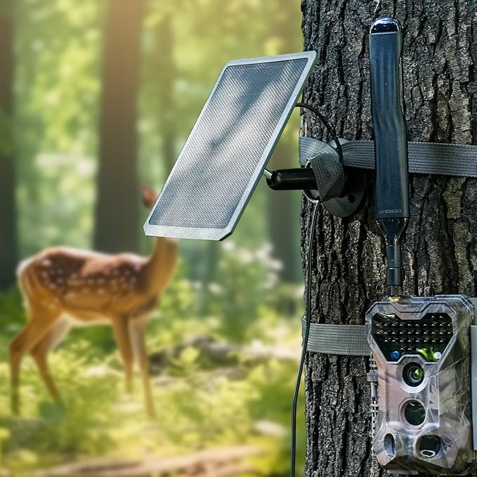Meidase SP350 Solar Panel 5200mAh for Trail Camera Built-in Rechargeable Lithium Battery 12V/1A 9/1.3A 6V/2A 5.5x2.1 DC Plug 13-feet Cable Solar Panel