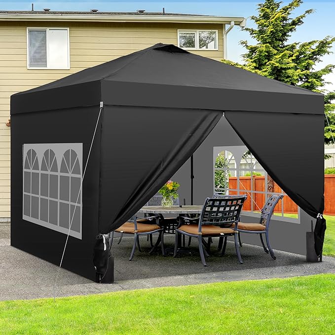 GDY 12x12 Pop Up Canopy Tent with 4 Sidewalls Easy Set up with One Push Lift Gazebo with Wheel Bag and4 SandbagsCarpas for Events PartiesCamping Black.