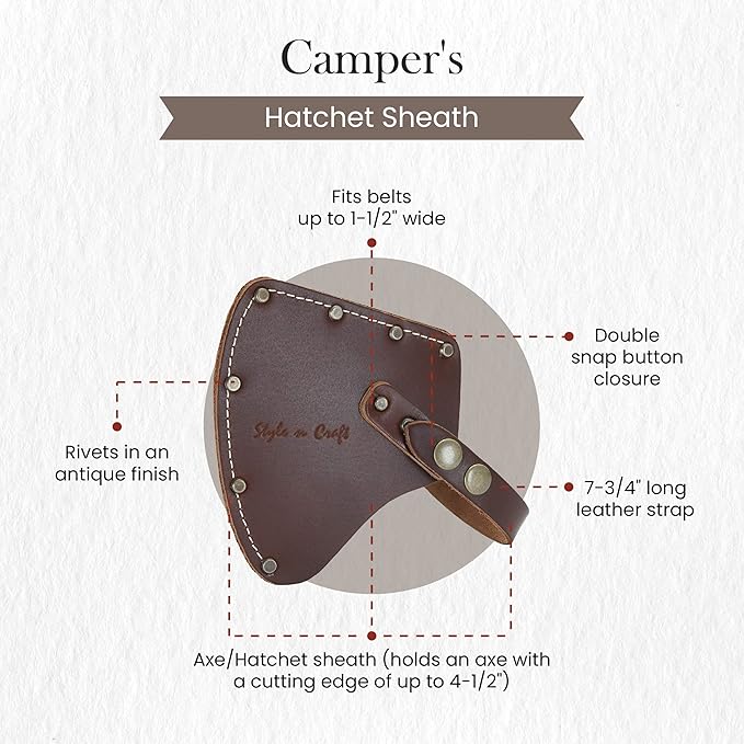 Style n Craft Camper/Sportsman's Hatchet Sheath Full-Grain Leather Axe Sheath with Secure Covering