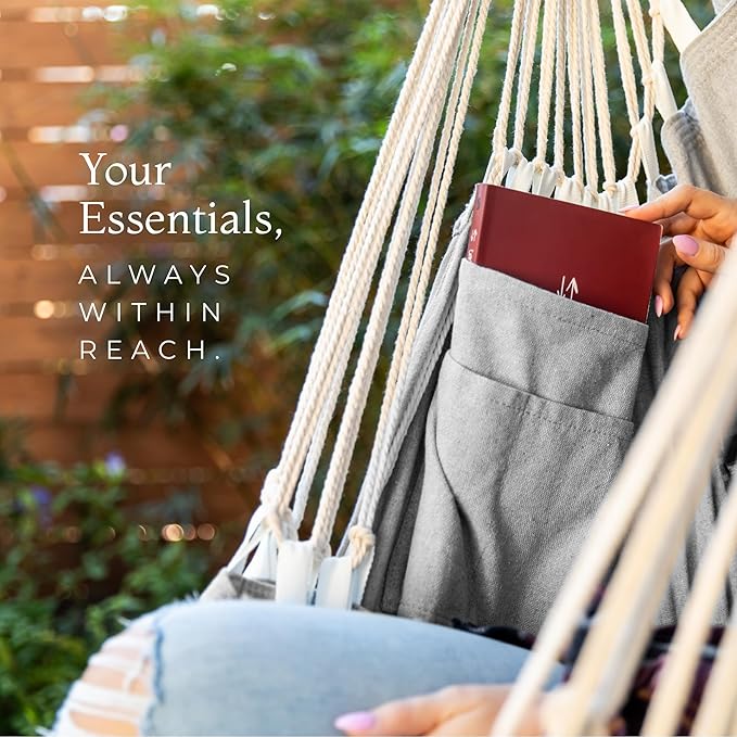 Hanging Hammock Chair Swing - Hammock Swing Chair with Foot Rest - Indoor/Outdoor Hanging Chair - Quick &amp Easy Setup with Durable Hardware – Spacious Full Body Support – Holds 440 Lbs