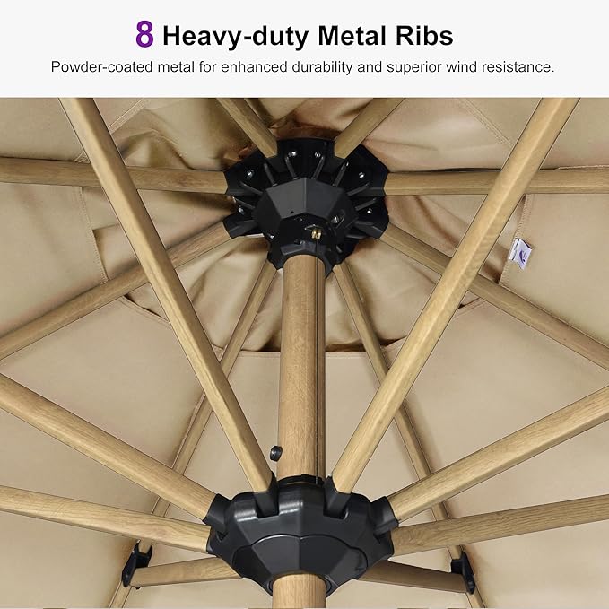 PURPLE LEAF 10' x 10' Square Patio Umbrella Outdoor Table Umbrella Aluminum Market Umbrella with 8 Sturdy Ribs &amp Crank Outdoor Umbrellas for Garden Deck Patio Beige