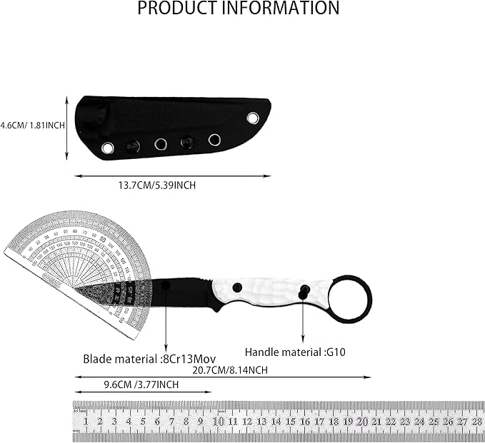 8.15-inch Fixed Blade Knife 8Cr13Mov Steel Blade G10 Protective Handle with Sheath Suitable for Outdoor Camping Fishing Hiking Rock Climbing Tools
