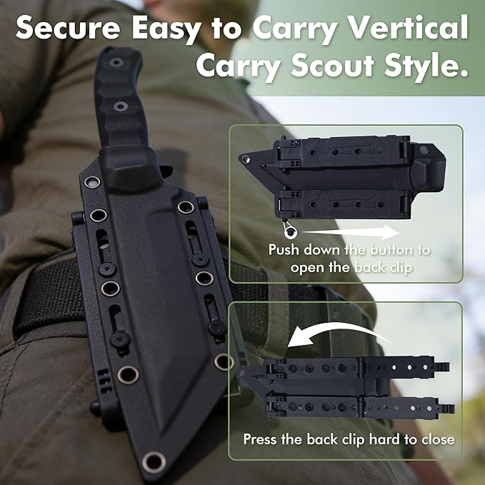 SK2 EDC Fixed Blade Knife with SheathTanto Blade Nylon Fiberglass Handle Tactical Knife Full Tang Survival Knives for Outdoor Camping Hunting Fishing Hiking