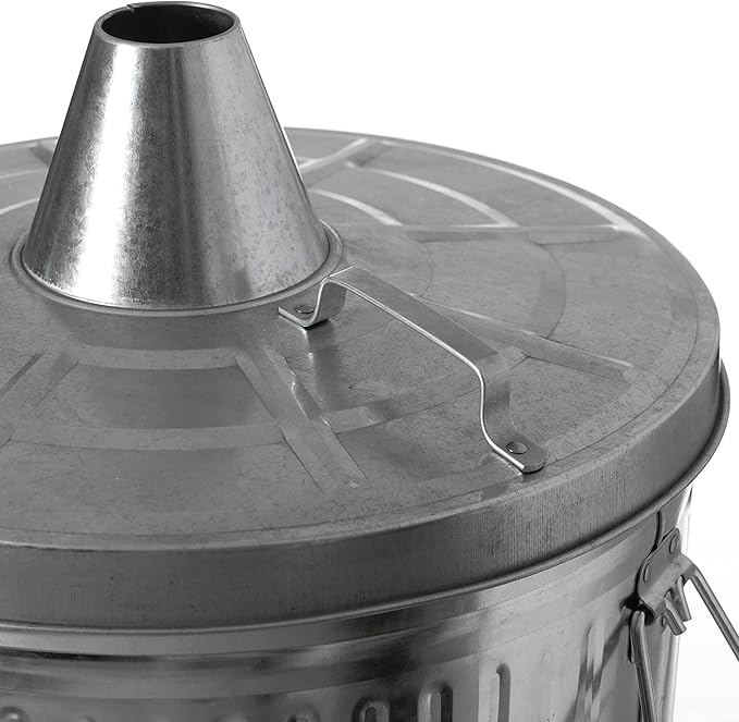 Gardenised 20-Gallon Galvanized Steel Incinerator Can with Lid &amp Vent Holes High-Heat Outdoor Burn Bin for Leaves Paper Yard Waste &amp Garden Debris Silver