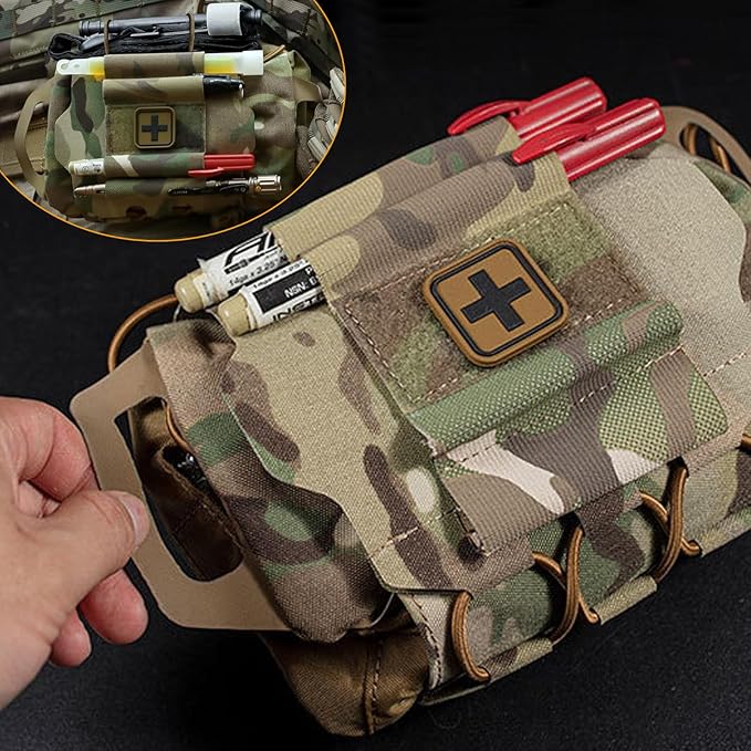 Tactical Molle Medical IFAK Pouch Rapid/Quick Deploy First Aid Kit Pack Emergency Survival Bag Two-Piece System Medical Roll Carrier Handle Outdoor Sport Hunting Bag (Gray)