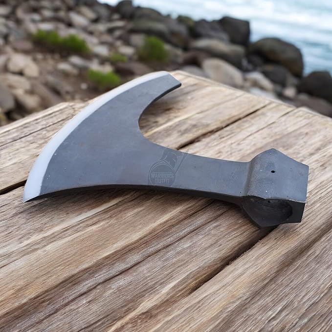 Large Size Hand Forged Medieval Center Hole Axe Head for Wood Chopping Camping | High Carbon Steel 27cm Length 28cm Cutting Edge 3 Lbs Weight | Outdoor Survival Tool
