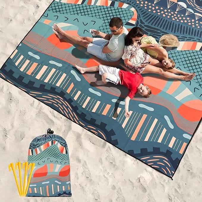 Beach Blanket Waterproof Sandproof Beach Mat 79 X 83/10'x9'for 2-8 Adults Quick Drying Outdoor Picnic Mat Beach Accessories for Travel Camping Hiking
