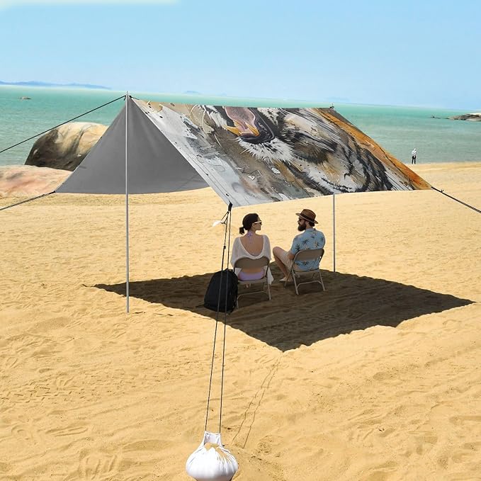 ALAZA Howling Tiger Watercolour Beach Tent Sun Shelter UPF50+ Protection Beach Shade Canopy w/ 4 Sandbags for Outdoor Camping Fishing Backyard Fun Picnic 10x9 ft