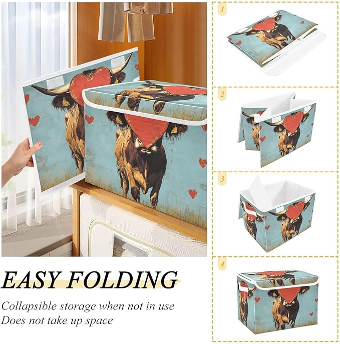 AIXIWAWA Lidded Storage Cube (Cattle Heart) Fabric Foldable Closet Bins with Flip Lid and Handles Organizer Basket Container 16.5 x 12.6 x 11.8 IN