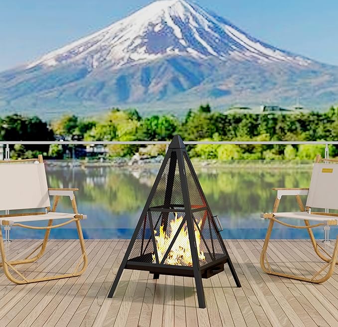 Kingson Pyramid Fire Pit Heavy-Duty Steel Smokeless Wood Burning Fire Bowl for Outdoor Patio Garden Backyard Bohemian &amp Meditation Decor