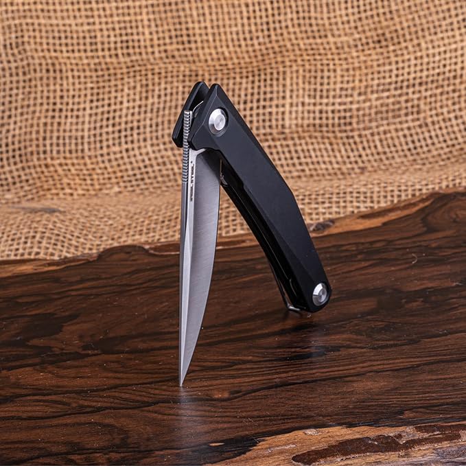 Real Steel Teres Lightweight EDC Flipper knife  3.11'' Nitro-V ‎Satin Hollow-Ground BladeAluminum HandleLiner Lock Knife Gentleman's Knife with Pocket ClipHunting Camping Hiking Fishing Knife