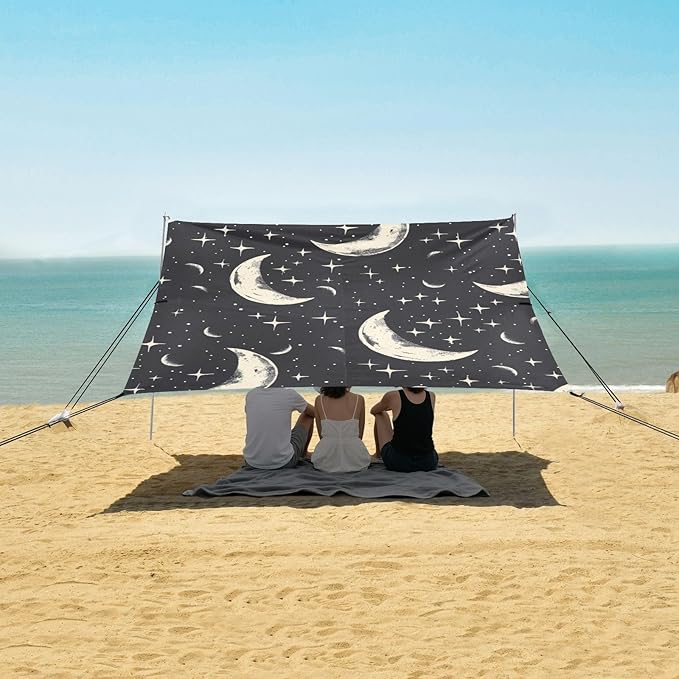 ALAZA Moon Stars Seamless on Black Beach Tent Sun Shelter Portable Canopy Sunshade for Outdoor Camping Picnics Backyard Fun 10x9 ft