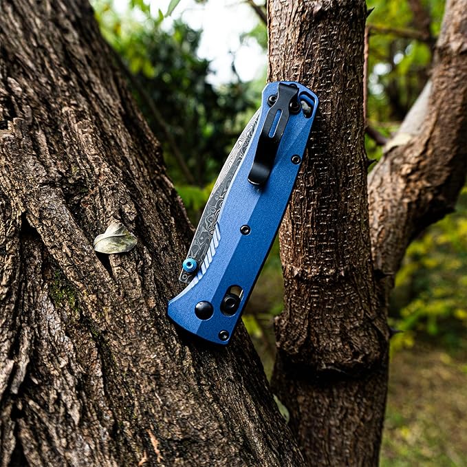 Damascus Pocket Knife 3 Blue Pocket Knife With Aluminum Handle And Reversible Pocket Clip For Camping And Hiking