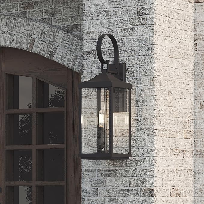 Gibbes Street Collection 3-Light Clear Beveled Glass New Traditional Outdoor Large Wall Lantern Light Textured Black