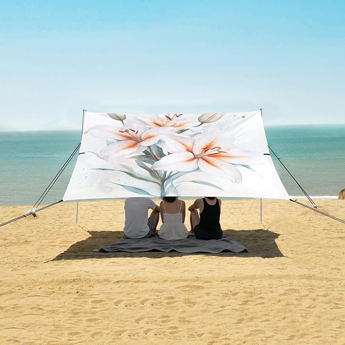 ALAZA Beauty Floral Watercolor Lilies Beach Tent Sun Shelter Portable Canopy Sunshade for Outdoor Camping Picnics Backyard Fun 10x9 ft
