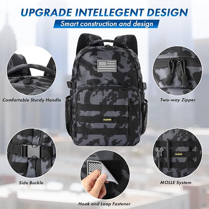 PLUSINNO Tactical Backpack 40L Water Resistant Military Backpack gym backpack for men Laptop Backpack Large MOLLE Tactical Bag 3-Day Bug Out Bag For Work Camping Hiking with Molle System