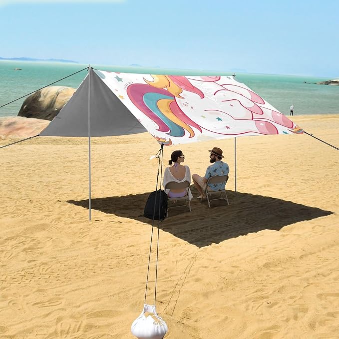 ALAZA Cute Unicorn Rainbow Dream Big Beach Tent Sun Shelter Portable Canopy Sunshade for Outdoor Camping Picnics Backyard Fun 10x9 ft